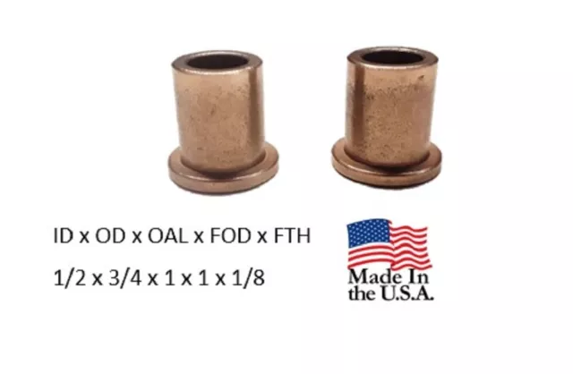 2pc, 1/2 x 3/4 x 1 x1 x1/8 Bronze Flange Bushing, AMERICAN BRONZE, Made In USA