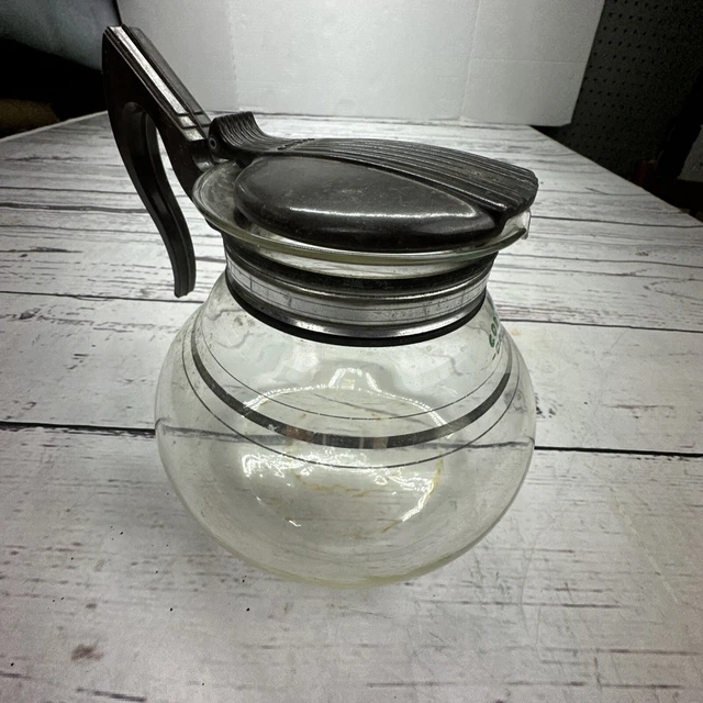 Vintage Cory -DRL-Glass Coffee Pot Carafe w/ Lid Bakelite Silver Stripe VTG