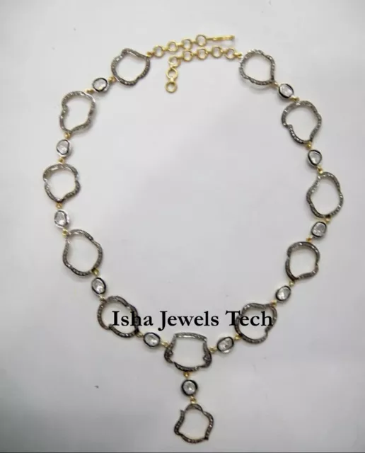 Diamond Necklace Natural Diamond & Diamond Polki Gold & Sterling Silver Necklace