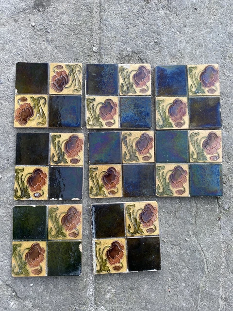 Antique Victorian Tiles - Set of 8 . Victorian Relief Tiles 6 Inch Art Nouveau 2
