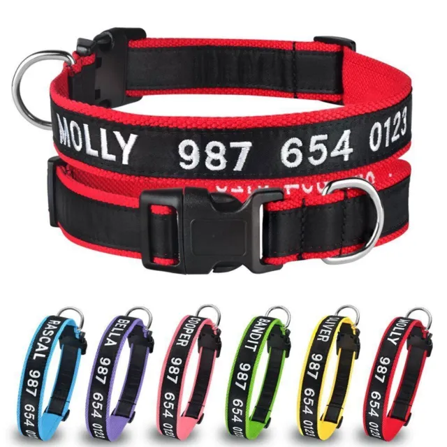 Personalised Embroidered Dog Collar Custom Name ID Boy Girl Puppy Collars XS-L