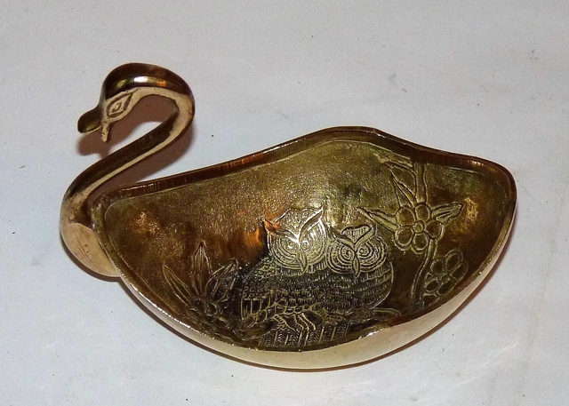 Vintage – Cendrier / Vide-poche En Étain – Forme Cygne – Déco Rétro