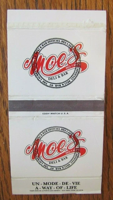 Deli Restaurant Empty Matchbox Cover: Moe's Deli & Bar Montreal & Quebec -D8