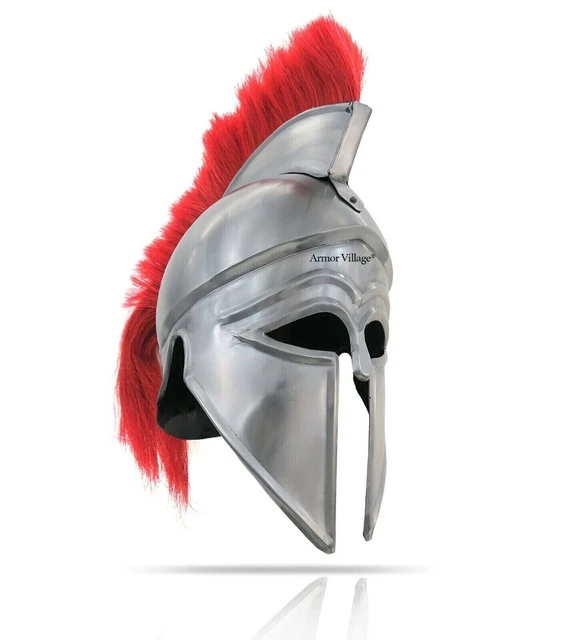 Medieval Greek Corinthian Helmet Red Plume Armor Antique Replica, Chrome