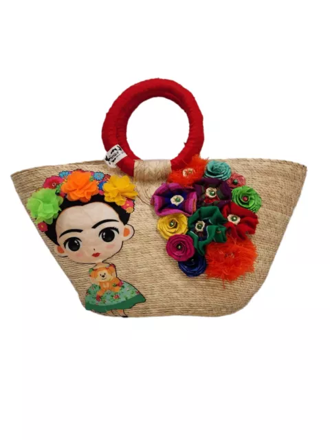 Frida Kahlo beach bag handmade natural palm tree