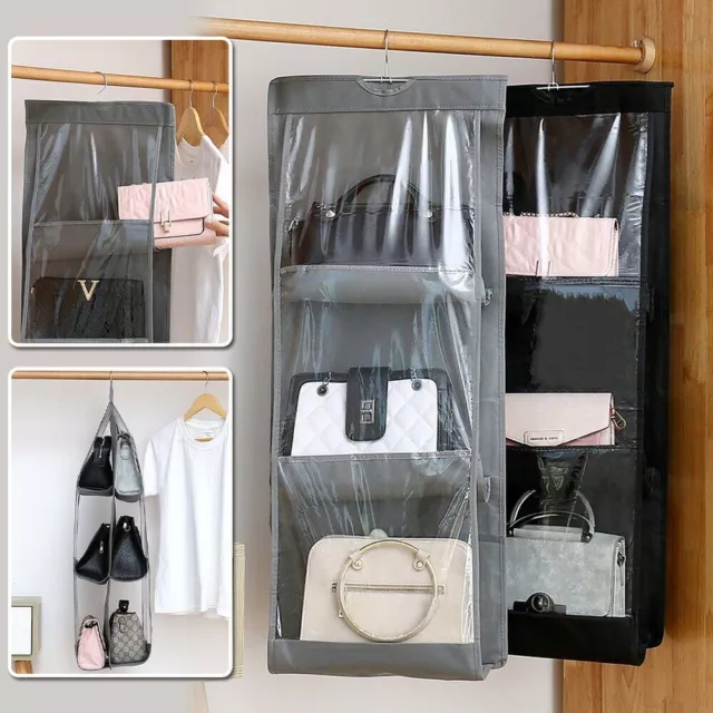 Hanging Handbag Organiser 6 Pockets Shelf Bag Storage Holder Wardrobe Closet UK