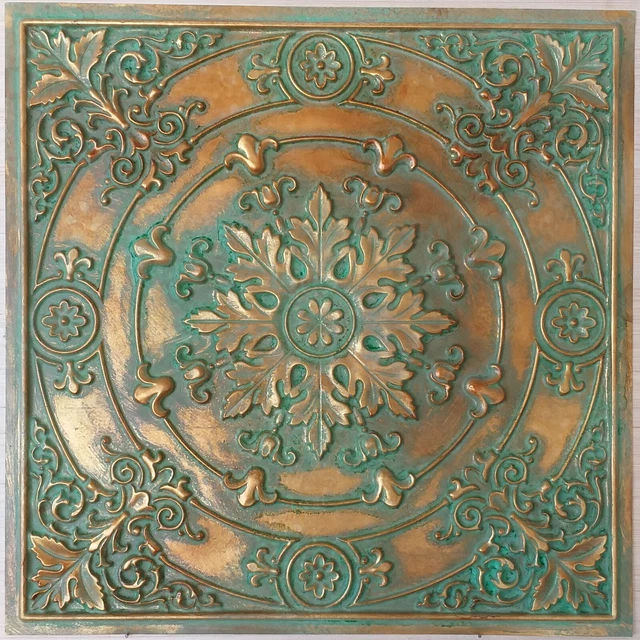 2x2 Ceiling tile faux tin vintage green gold decor wall panels PL18 10pcs/lot