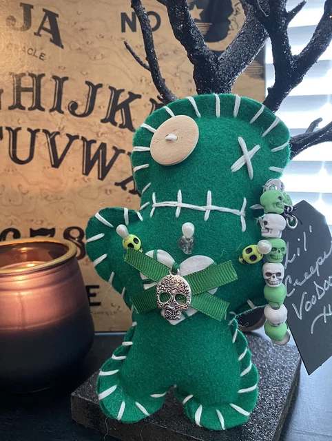 Lil Creeps Voodoo Doll & Skull Bracelet & Skull Pins 7 In Haunted Horror Poppet