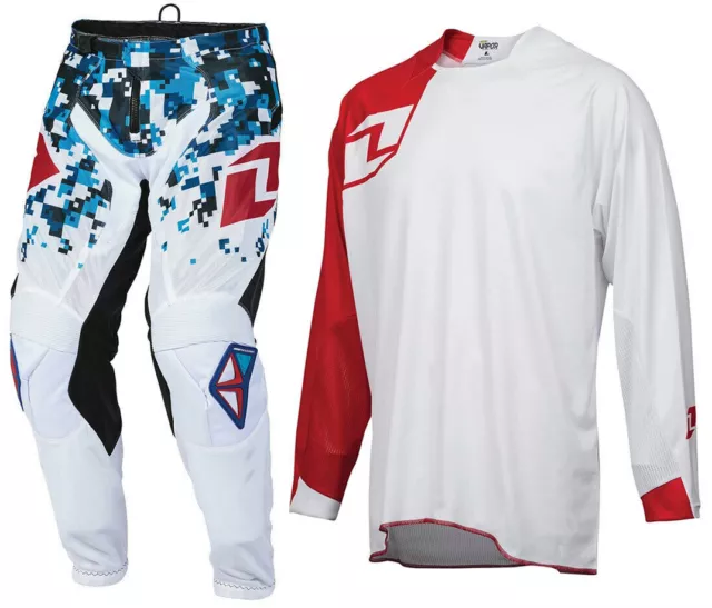 One Industries Atom Motocross Set Digital Tarnmuster Weiss Blau Rot Hose Jersey