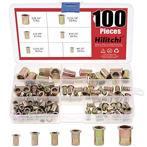 100 Pcs Unc Rivet Nuts Threaded Insert Nut Assortment Kit 5/3232 832 1024 1/420