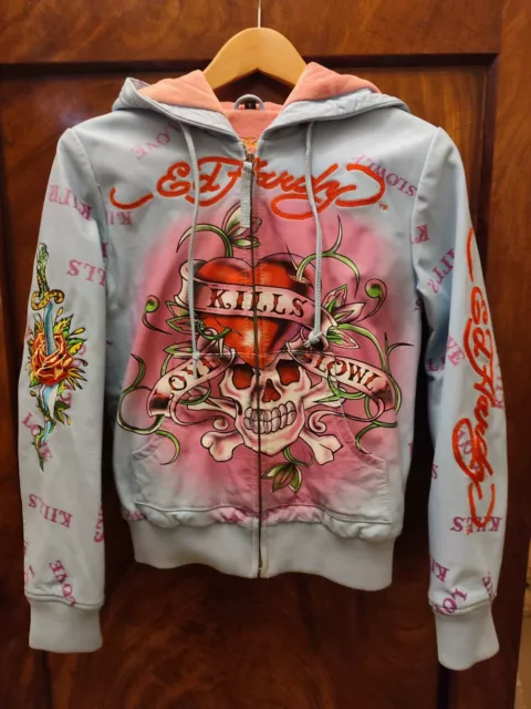 GENUINE RARE ORNATE Ed Hardy Christian Audigier Blue Hoodie
