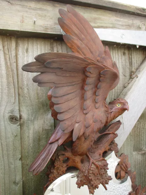 Large 29" Black Forest Carved Wooden Eagle Hawk Mirror Swiss Wood Carving