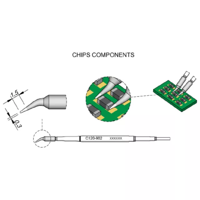 JBC Entlötspitze Serie C120 Chip-Komponenten, C120902/Ø 0,3 mm, gebogen C120902