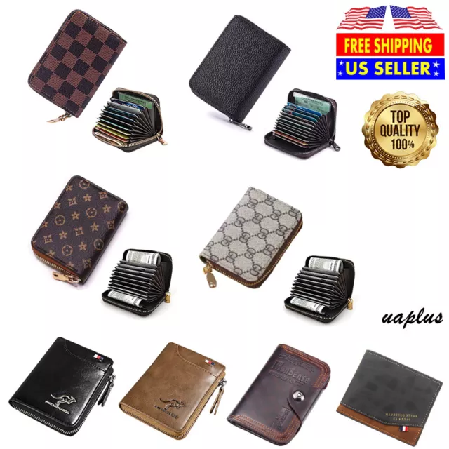 Mens Womens Wallet Leather Credit Card Holder RFID Blocking Zipper Pocket Purse