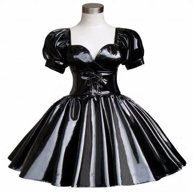 FRENCH MAID SEXY Girl Sissy Lockable Black Pvc Dress Cosplay Costume ...