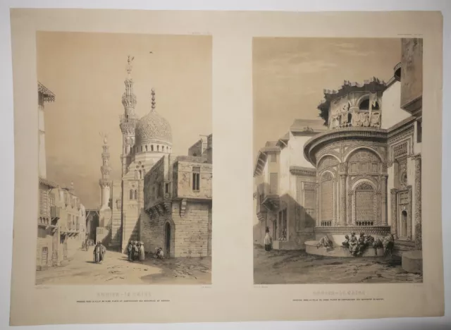 EGYPTE - VUES de "KONIEH-LE CAIRE". 19ème. Deux lithographies.