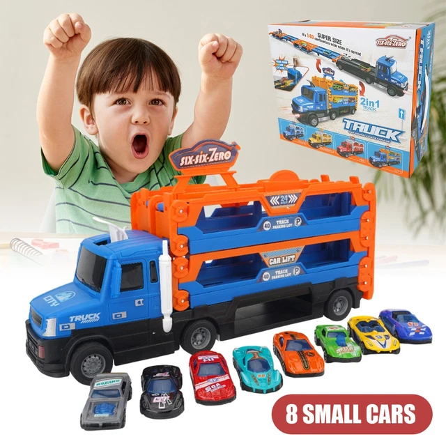 Transport-LKW-Spielzeugset Mit 6 Rennwagen – 2-in-1 Transporter & Rennstrecke Für Jungen Ab 3 Jahren