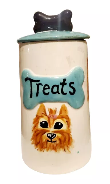 Ceramic Dog Treat Jar with Yorkshire Terrier photo custom made white green black