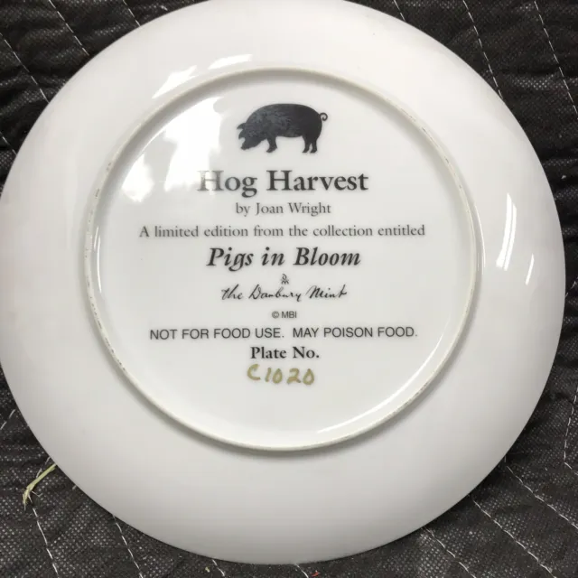 HOG HARVEST Joan Wright Pigs in Bloom Danbury Mint Limited Ed Collectors Plate 2