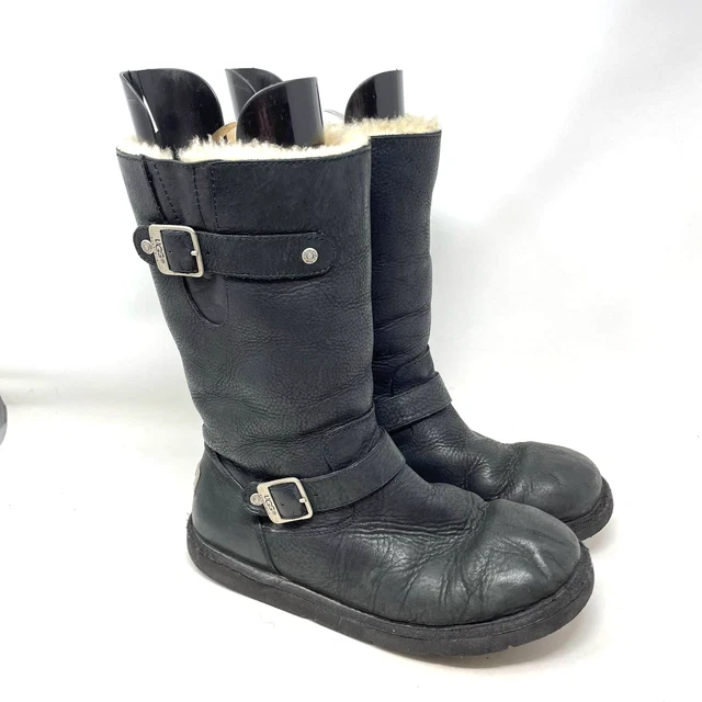 Ugg Kensington Biker Buckle Shearling Boots Black Size US 10