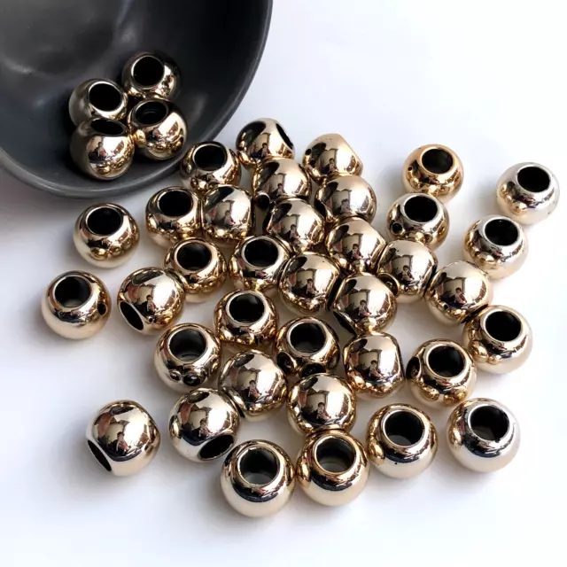 10X Rose Gold Macrame Beads 20mm Round Shiny Resin Metallic Craft Bead 9mm Hole