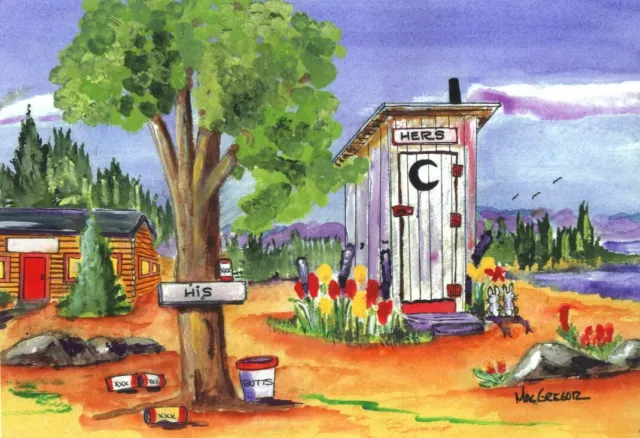 HIS & HERs OUTHOUSE Art Print personalized bathroom wall decor gift restroom