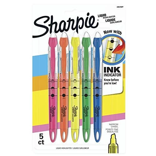 Liquid Highlighters, Chisel Tip, Assorted Colors, 5 Count