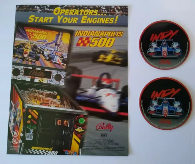 Indianapolis 500 Pinball FLYER & 2 Promos Plastic Coasters Indy Auto Racing NOS