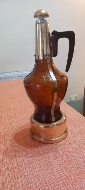 Vintage Musical Brass & Brown  Glass Decanter Bottle Working