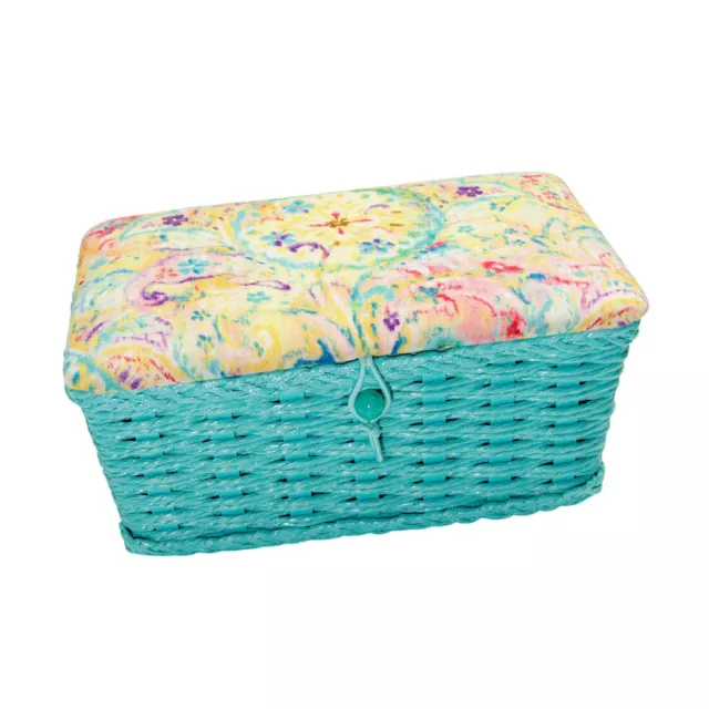 Dritz Mini Sewing Basket Fabric Lined Teal Blue Wicker Notions Storage Container