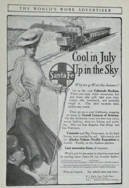 Pikes Peak Sante Fe Railroad 1909 Advertisement Railway Exchange Chicago L2J