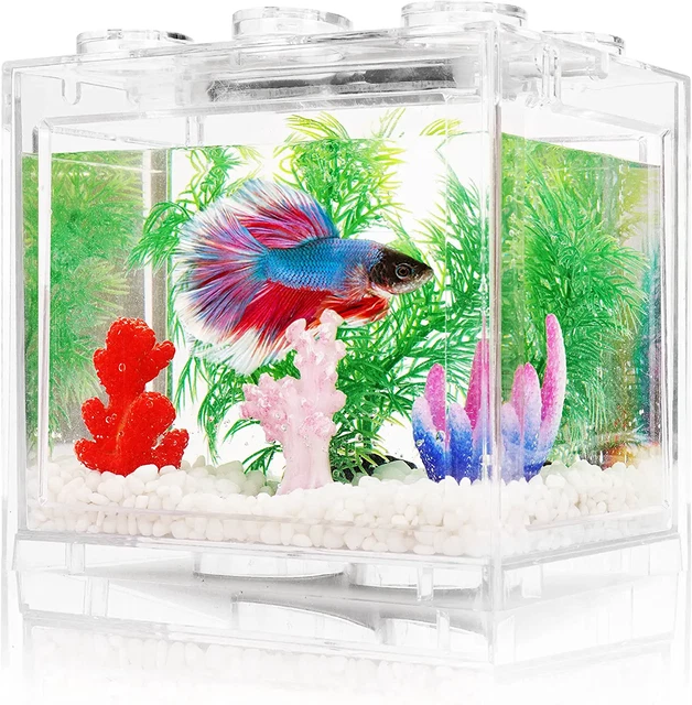 Small Betta Fish Tank, Aquarium Tank Kit with LED Lighting, 3/5 Gallon Stackable