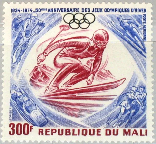 MALI 1974 460 C230 Skier Winter Sport Olympics 50 Ann Olympic Rings Ringe MNH