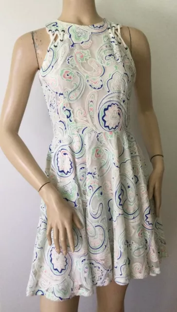 GREYLIN Pastel Paisley Fit & Flare Lace Up Dress (Size S) 3