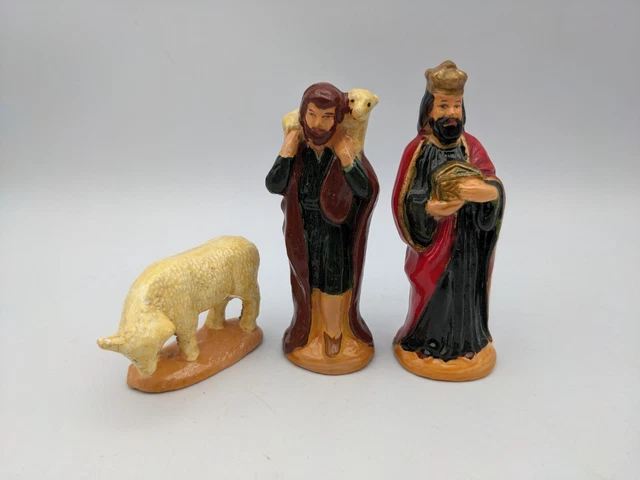 Ancien Santon Devineau Berger Avec Mouton Pour Crèche 9cm - Rois Mages