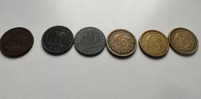 Deutsches Reich: 10 Pfennig (Auswahl) aus 1916-1925