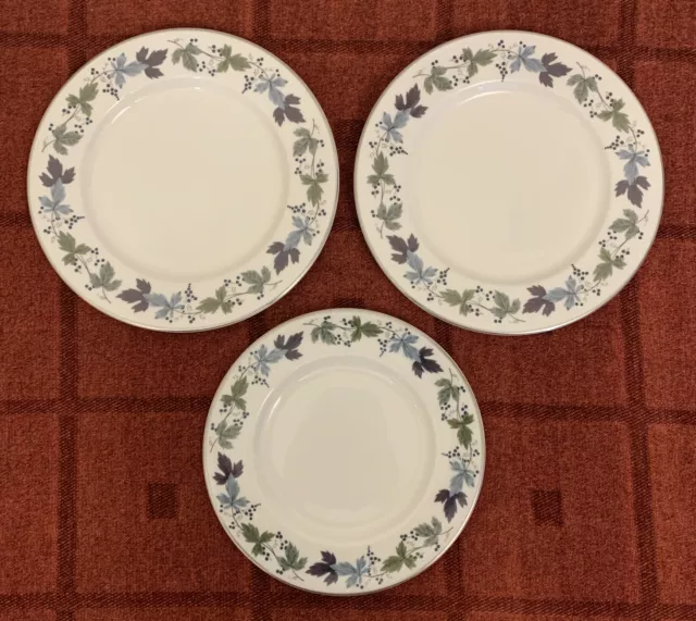 3 Royal Doulton Burgundy Side Plates, 2 X 23cm, 1 X 20.5cm