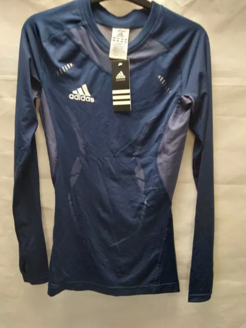 adidas Men's 3-Stripes Under/skin Top Blue UK Small Logo Long Sleeve