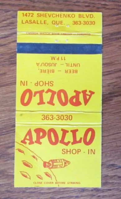 Space Related Matchbook Cover: Apollo Shop-In Beer Store (Lasalle, Quebec) -C21