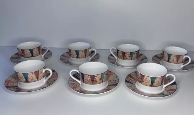 Set Of 7 Christopher Stuart VILLA D'ESTE Cup & Saucer 2 1/4"