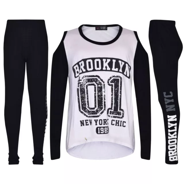 Top per bambine Brooklyn 01 stampa T-shirt bianca leggings set di abbigliamento