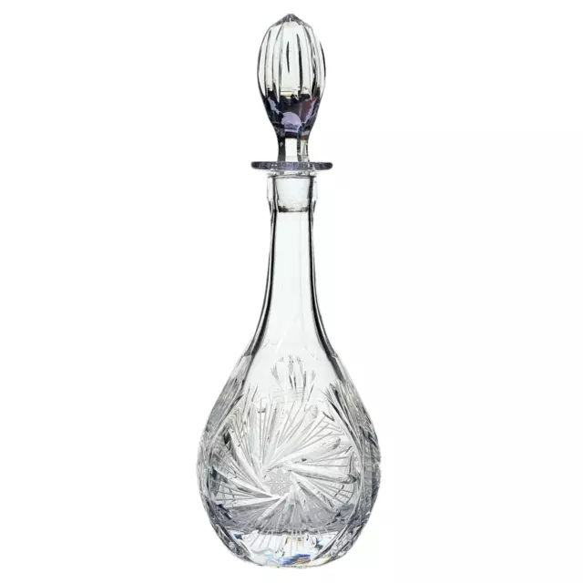 Vintage Crystal Glass Pinwheel Decanter Tall W/ Stopper Poland  14.25" 2