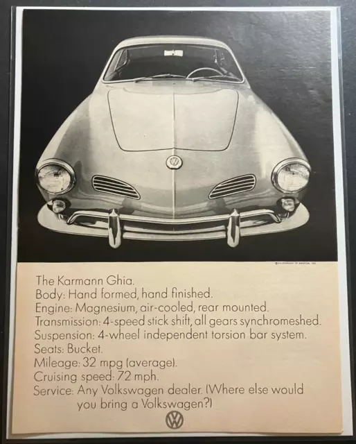 VW Volkswagen Karmann Ghia - Vintage Original Automotive Print Ad / Wall Art