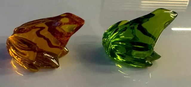 Baccarat Crystal Mini Amber & Green Tree Frogs MINT Condition FREE SHIPPING USA