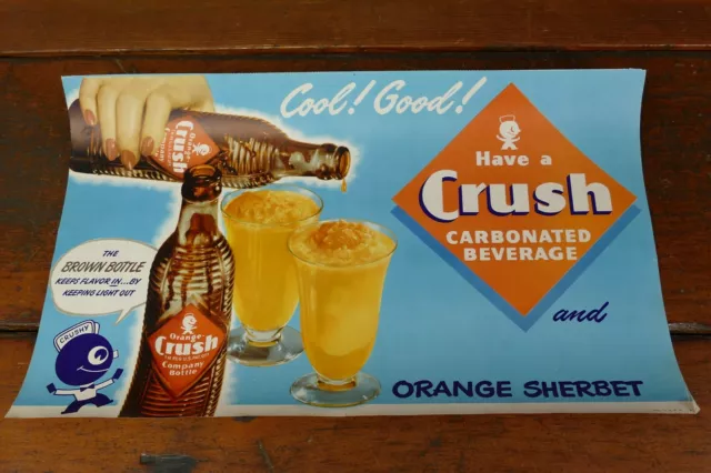 Vintage 1930’s/1940’s Original NOS Orange Crush Sherbet Soda Pop Poster Sign