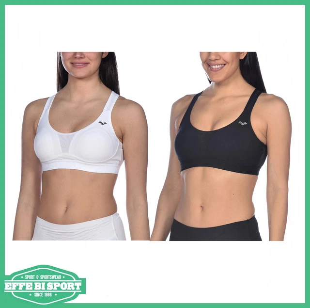 Reggiseno sportivo Arena Hera D-Cup donna top allenamento corsa bianco e nero