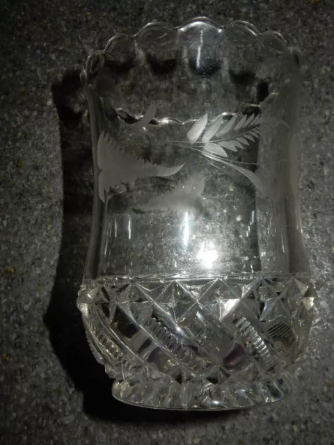EAPG Spooner/ Celery Vase Fern Leaf Engraved US Glass/ F. Ripley ?
