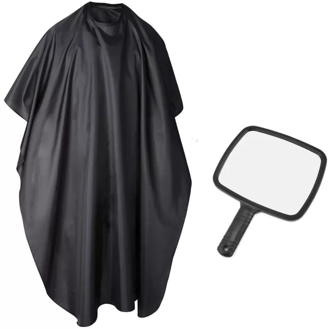 TRIXES Handheld Mirror & Barber Cape NEW Full Length Hairdressing Gown Black