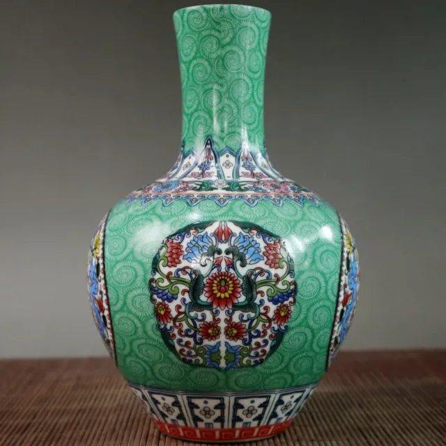 9″ globular shape powder enamel vase painting pattern Porcelain flower bottle