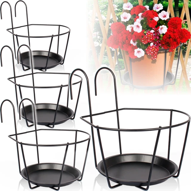4 Blumentopf Halter ø10cm Hänge Balkon Metall Haken Topf Geländer Kasten Kräuter